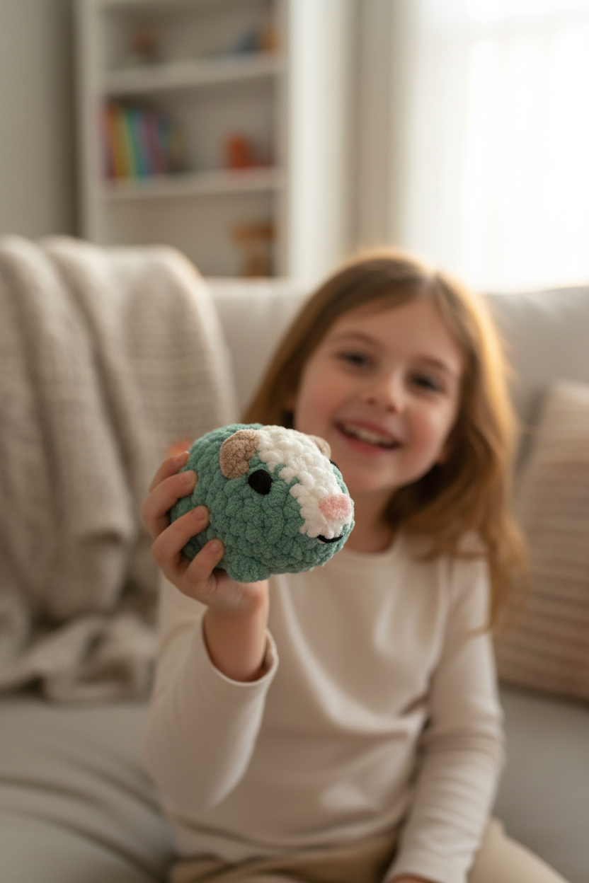 Child holding plushie showing perfect palm-plus size