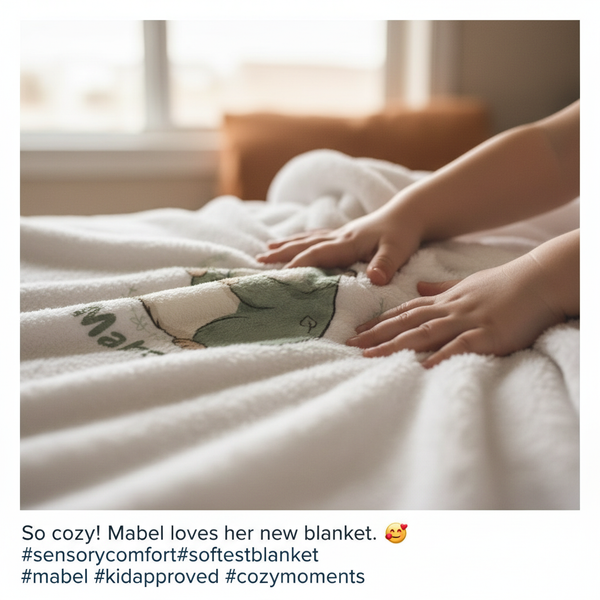 Child's hands on Mabel blanket