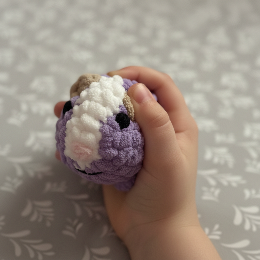 Hand holding lavender plushie