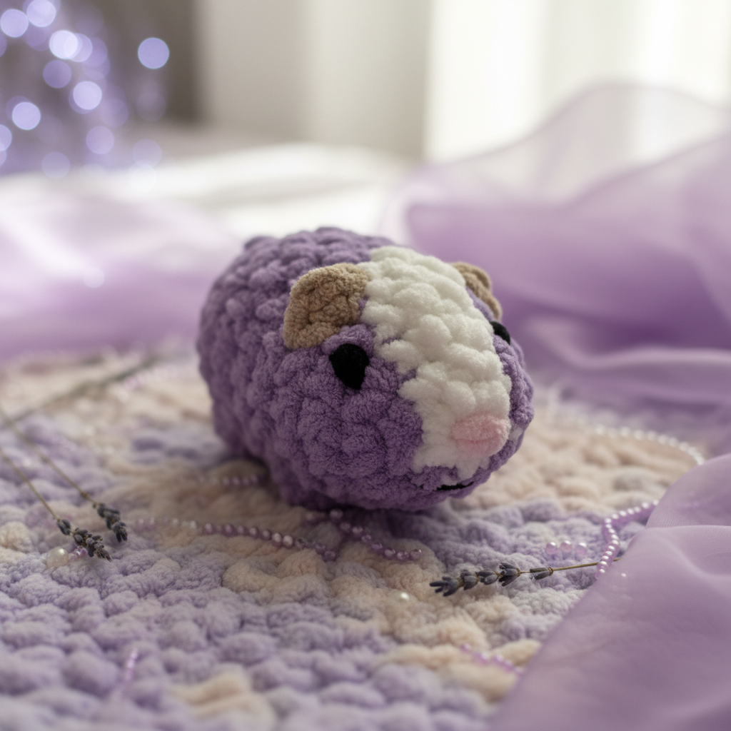 Lavender plushie close-up with dreamy styling