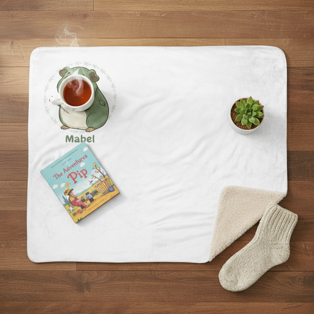 Mabel blanket flat lay with tea and book