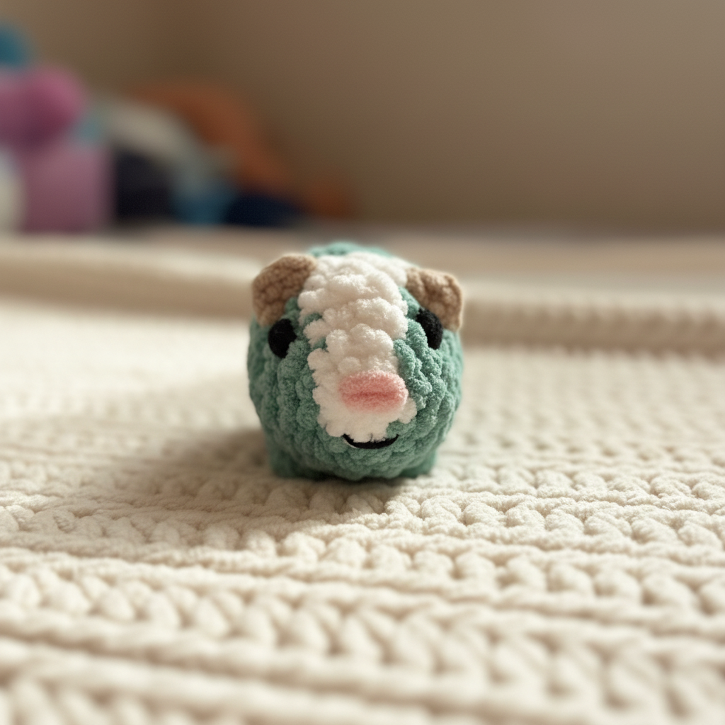 Sage green plushie close-up